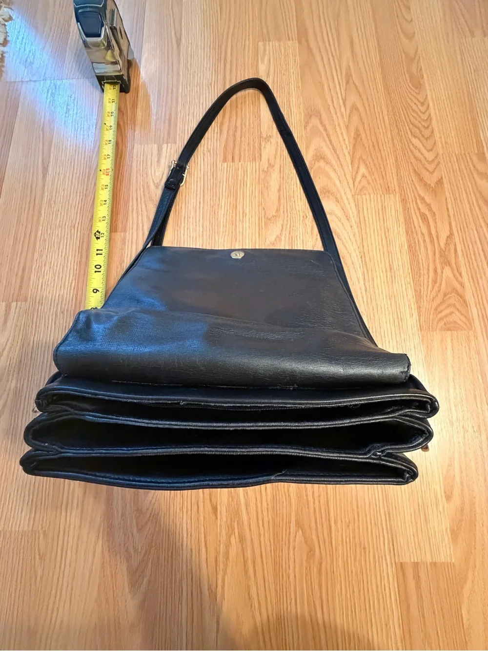 Vintage Black Leather Crossbody Bag with Gold Stud Accents